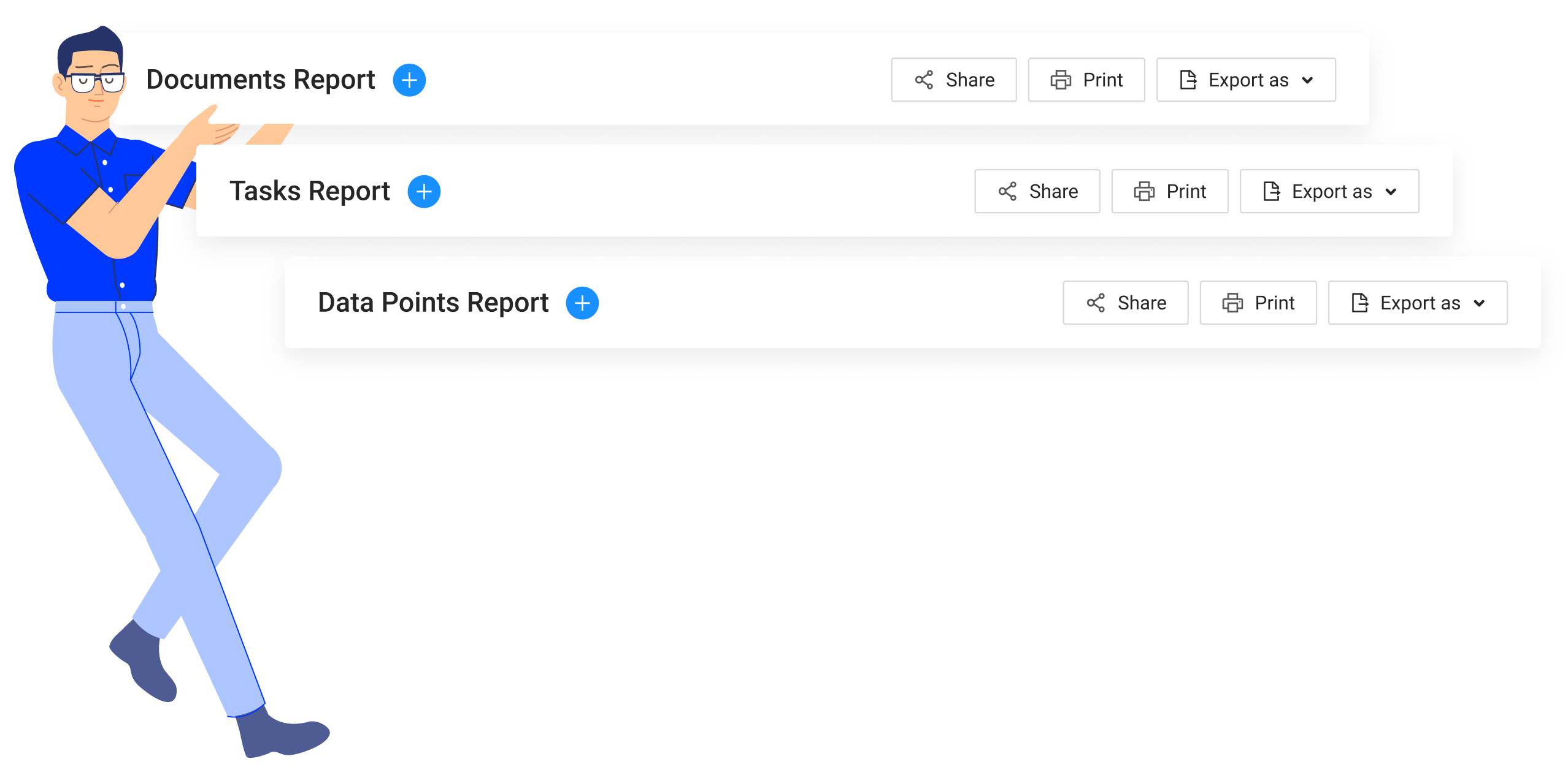 Create a report on document, tasks and datapoints